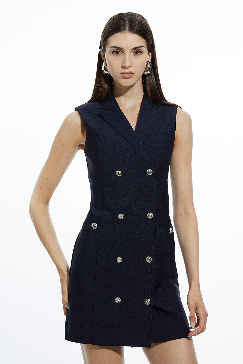 Navy Bandage Knit Blazer-Style Mini Dress