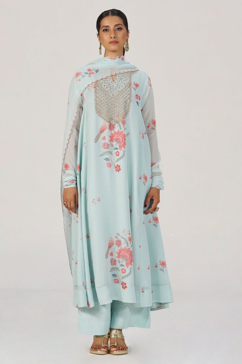 Whispering Blue Georgette Festive Kurta Set
