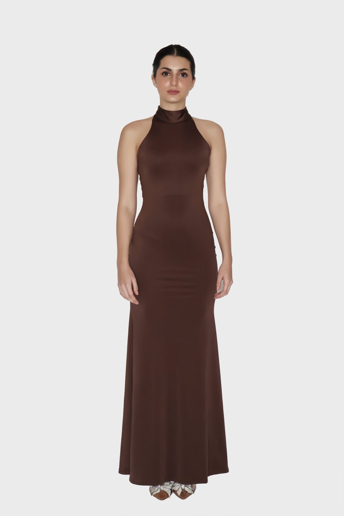 Brown Long Halter Neck Maxi Dress - Ether Dress (Coco)