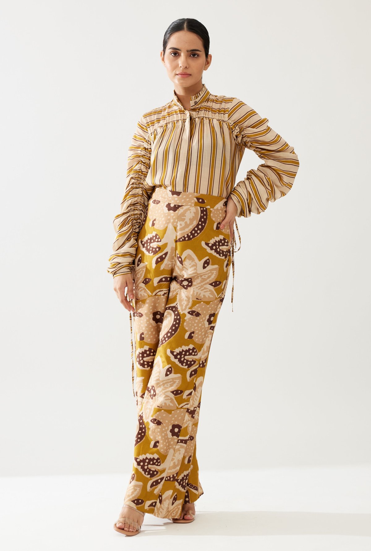 Mustard And Pink Floral Pants