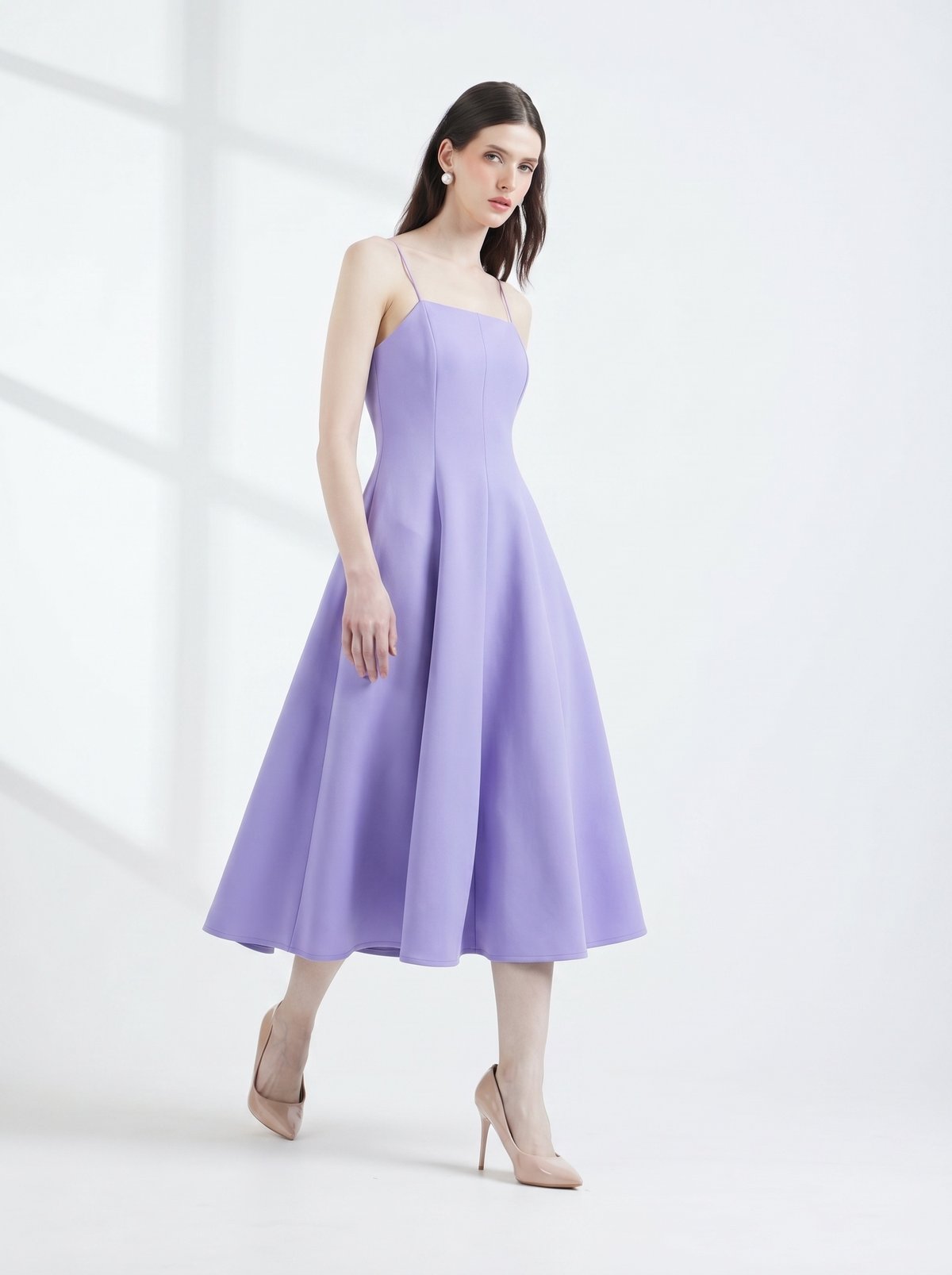 Lavender Neoprene Fit and Flare Midi Dress