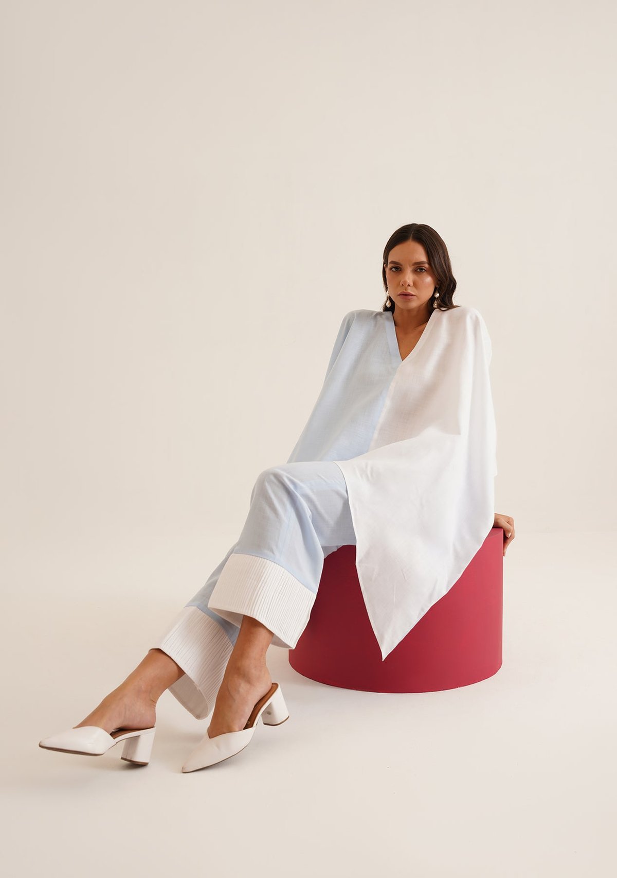 Blue and White Kaftan Top and Trouser Co-ord Set