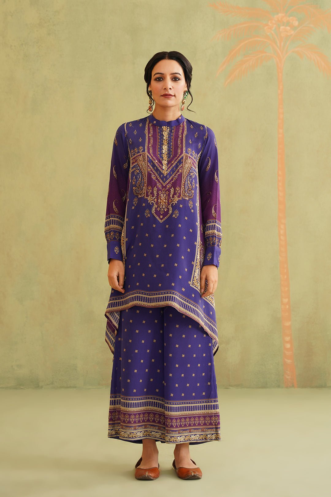 Royal Blue/Purple Printed Tunic and Palazzo Co-ord Set