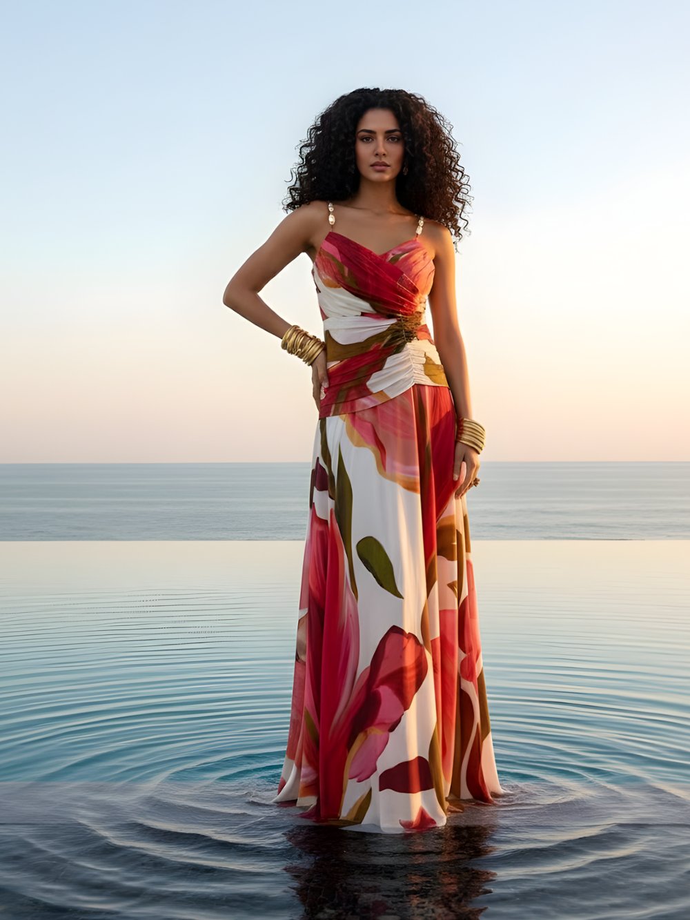Multicolor Floral Fit and Flare Maxi Dress