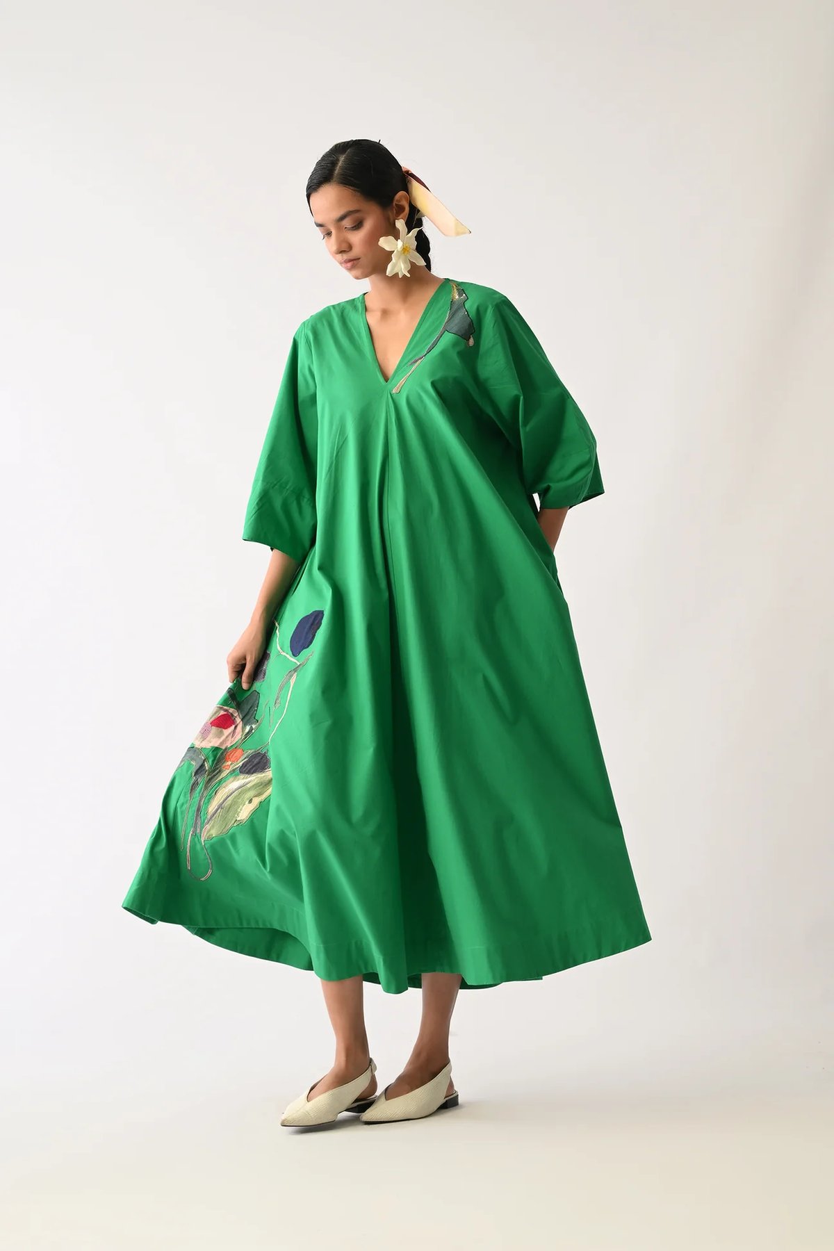 Emerald Mayflower Applique Dress