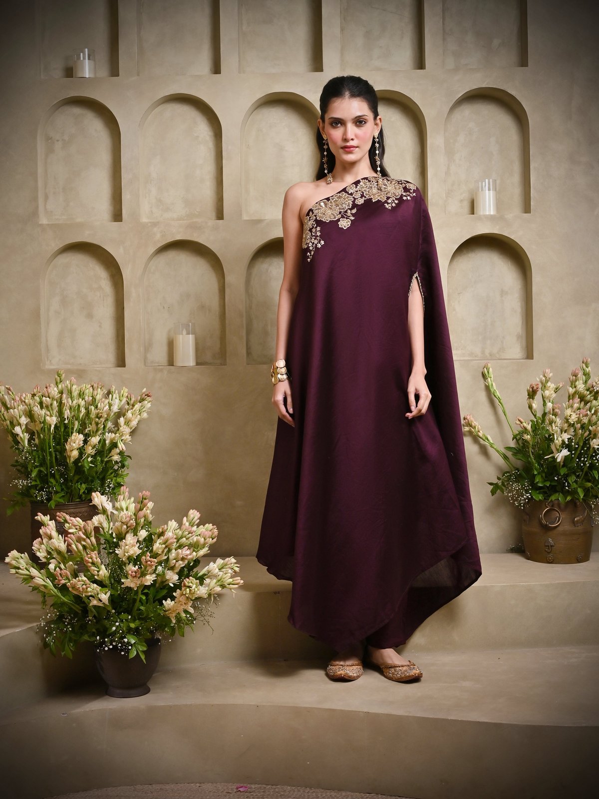 Dark Wine Sara Cape With Pants