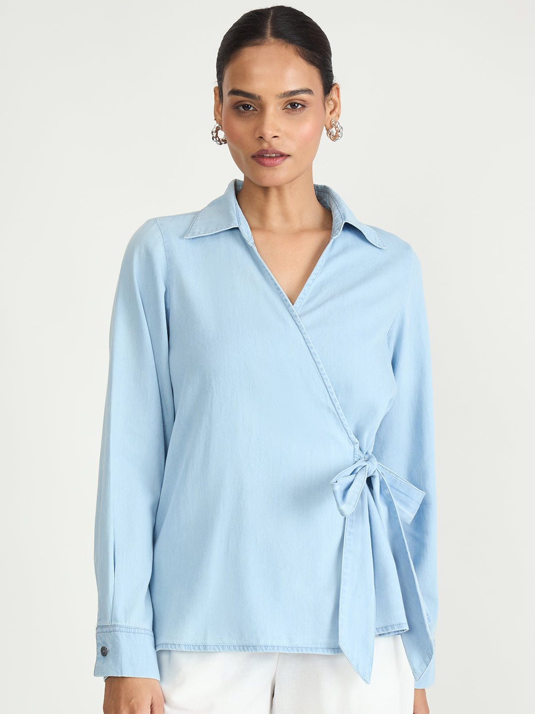 DenimLite Light Blue Wrap Top