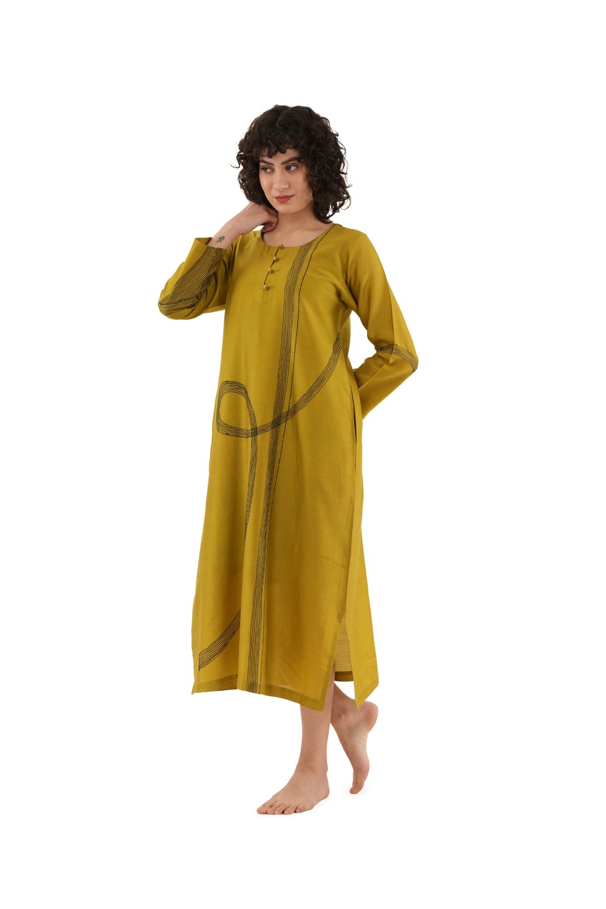 Khat Olive Green Embroidery Dress
