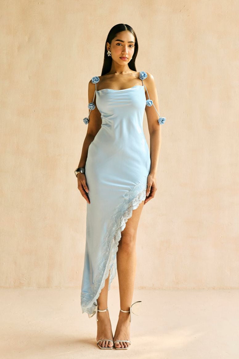 Orchid Blue Satin Asymmetric Dress