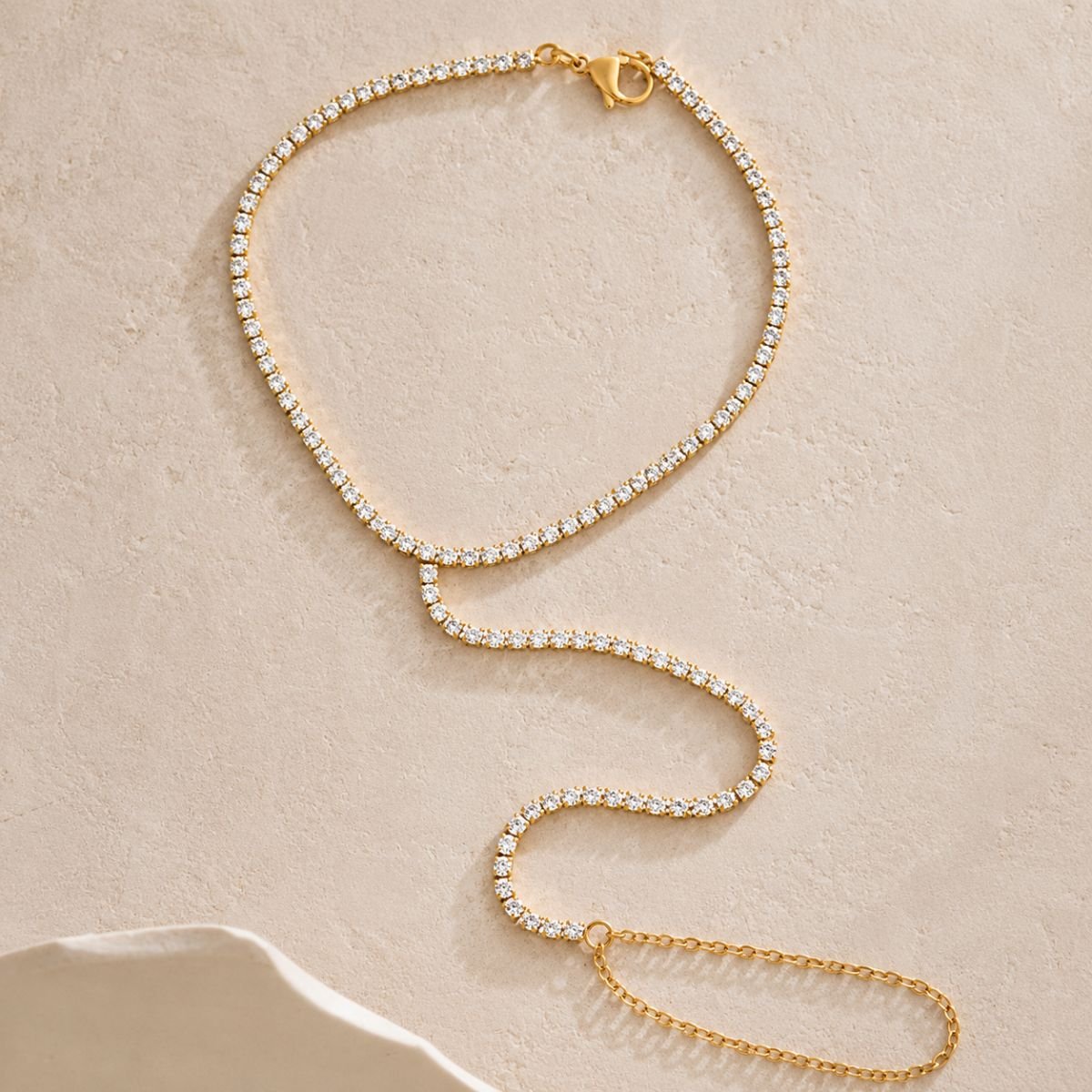18K Gold Plated Tennis Finger Bracelet, Esha