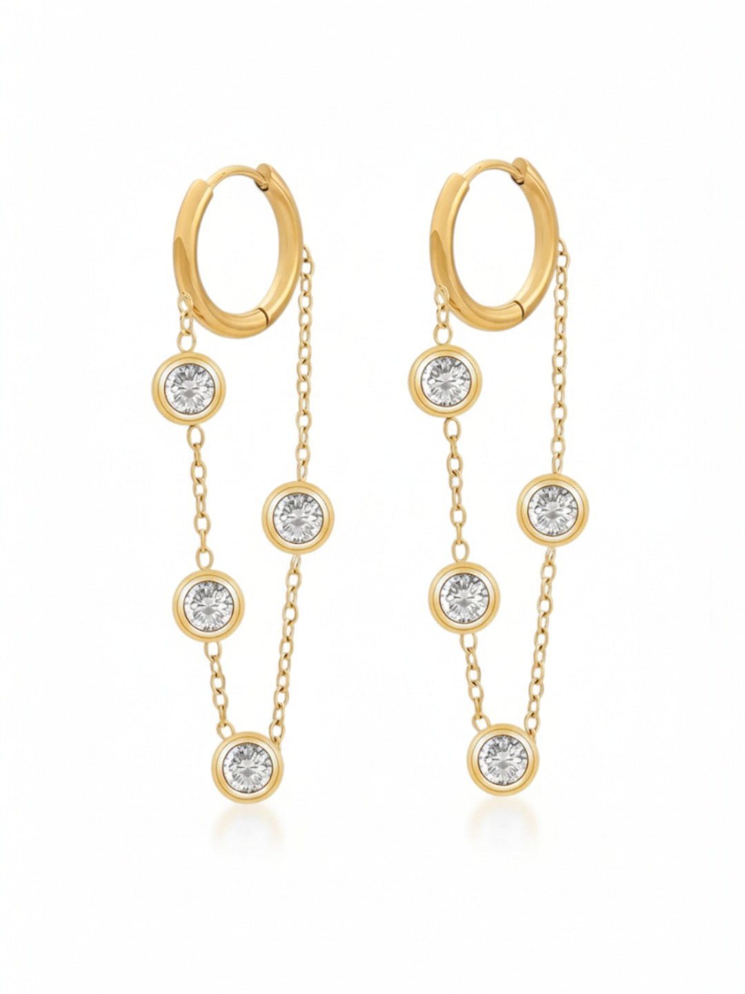 Round Hoop Zircon Chain Earrings