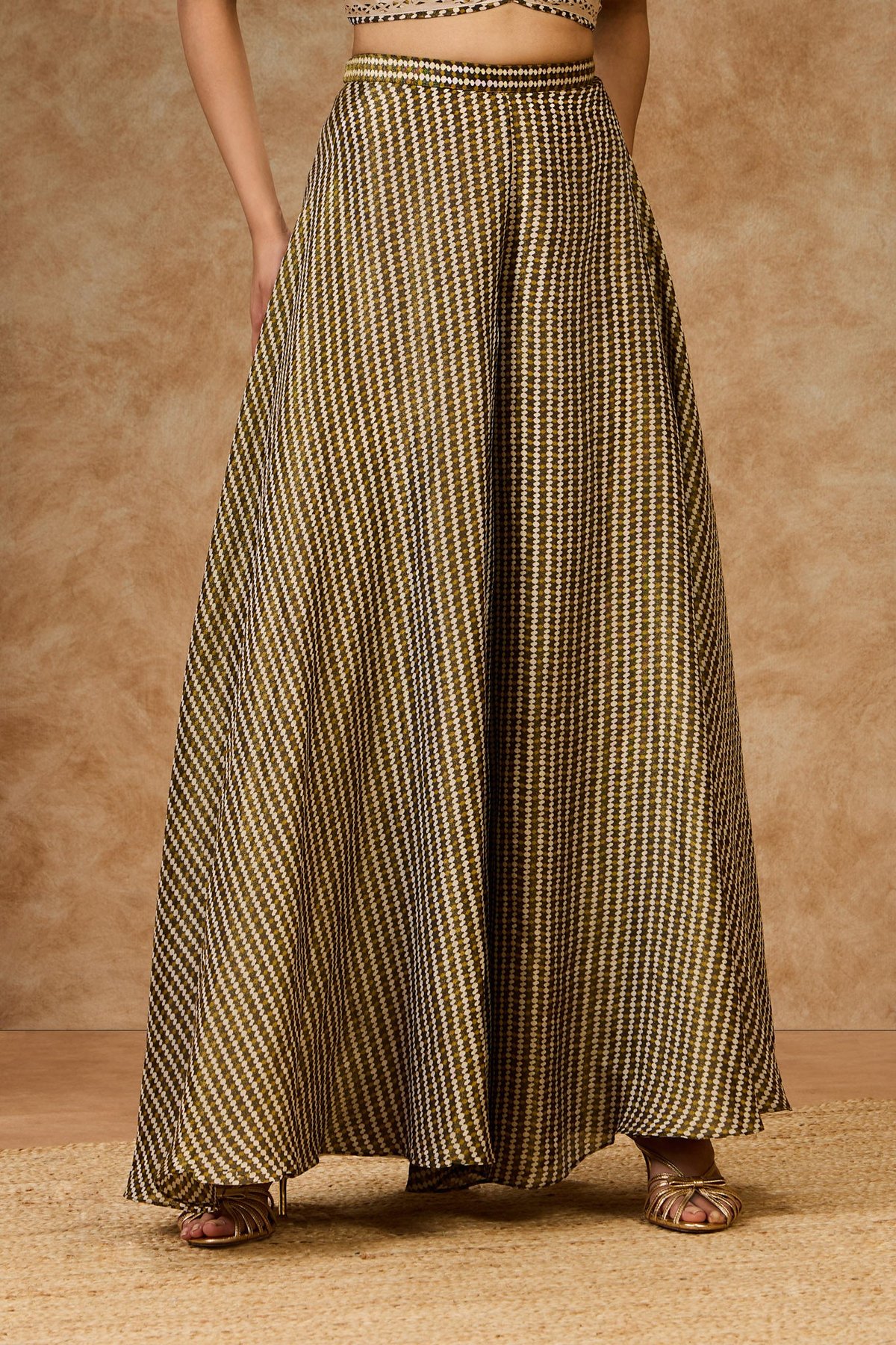 Moss Grid Palazzo Pants