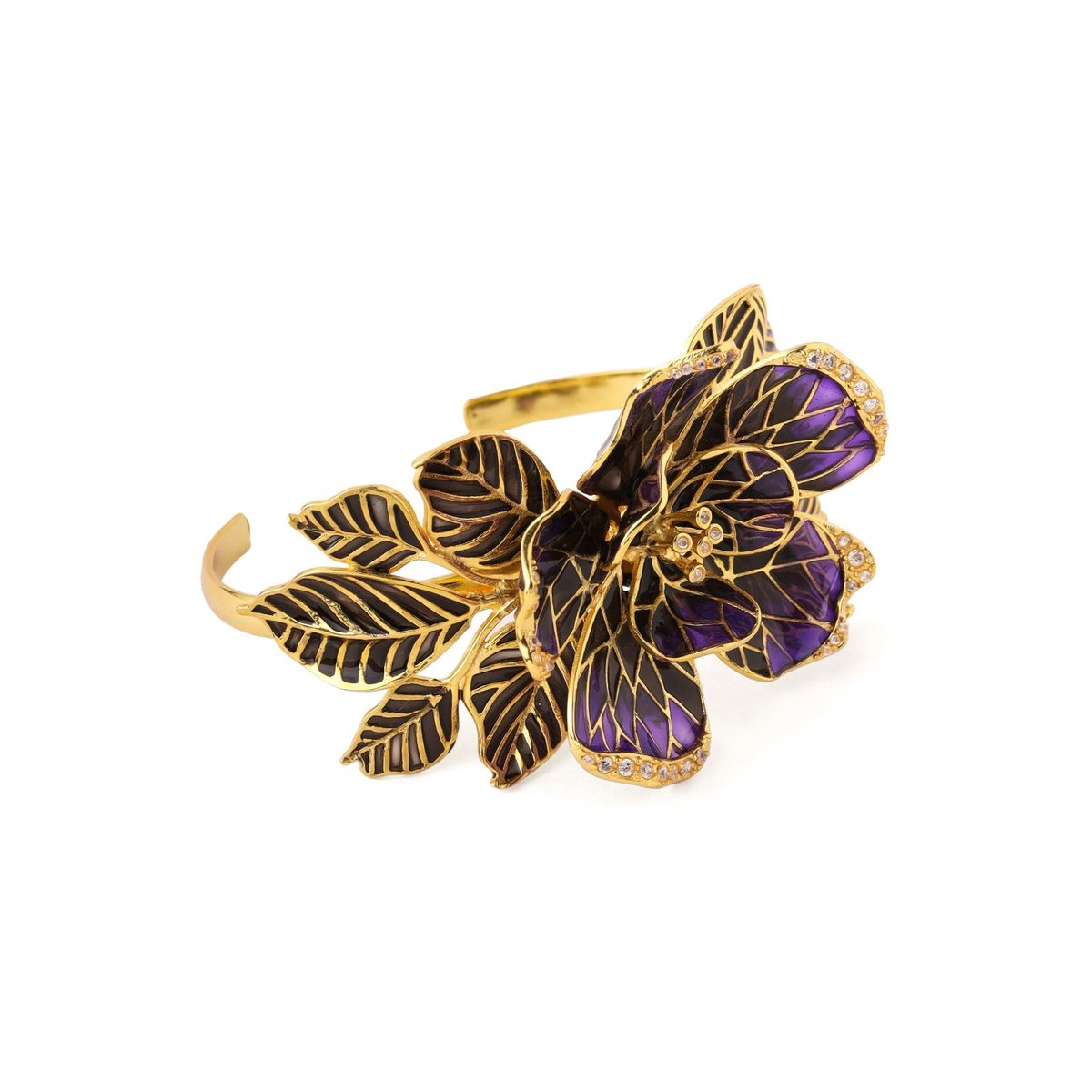 Fiore Floral Cuff - Amethyst And Smoky