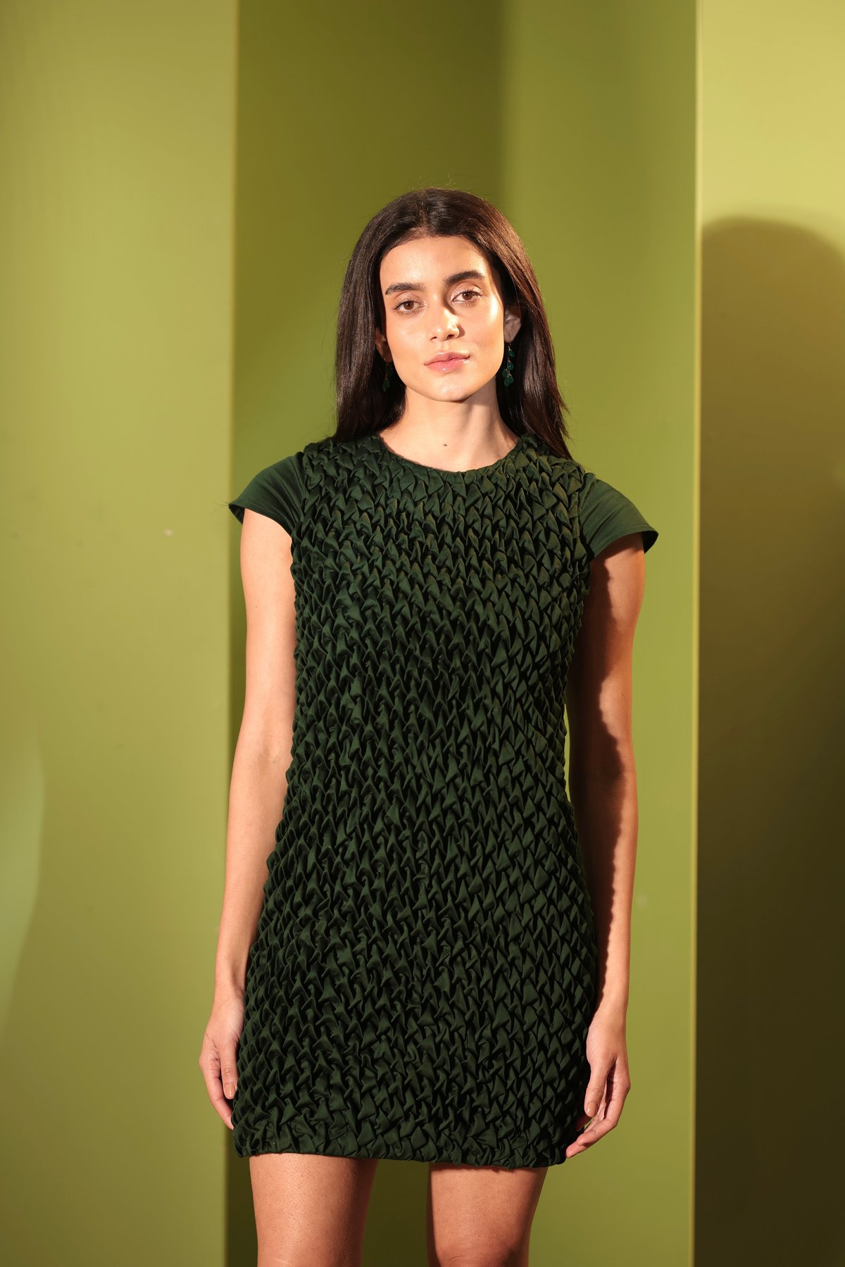 Dark Green Smocked Mini Dress