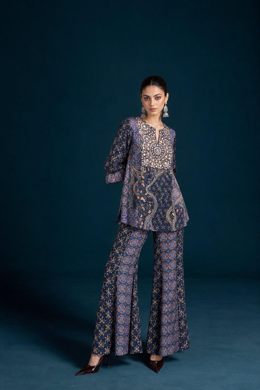 Nazm Ajrakh-Inspired Tunic & Palazzo Co-ord Set