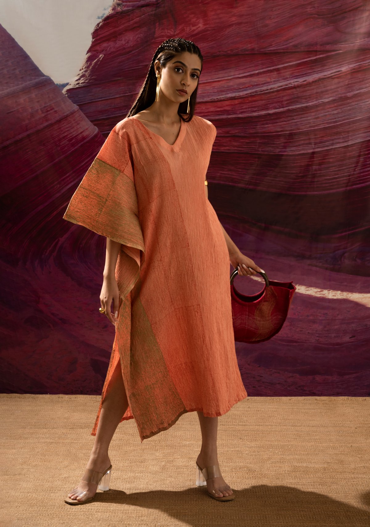 Peachy Crinkle Kaftan with Slip and Scandanavian Stole