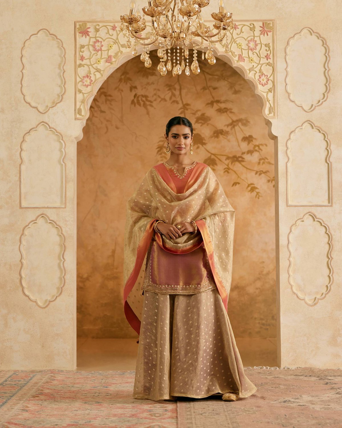 Fuchsia Purple Zari Tissue Kurta Set with Sharara and Dupatta