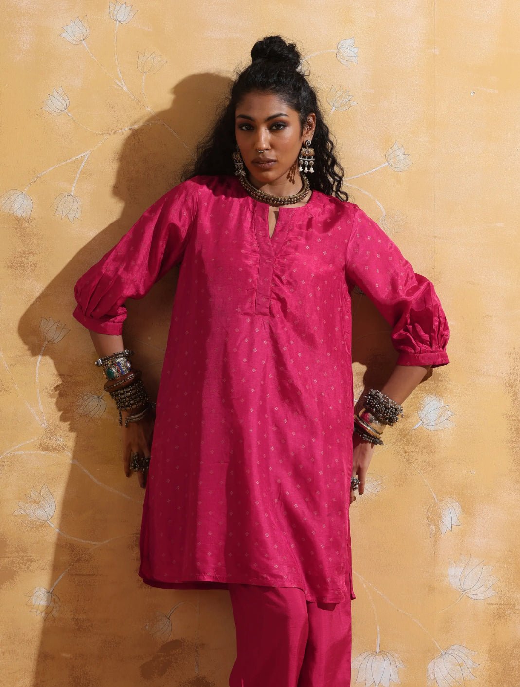 Pink V-Cut Neck Kurta and Pants Co-ord Set