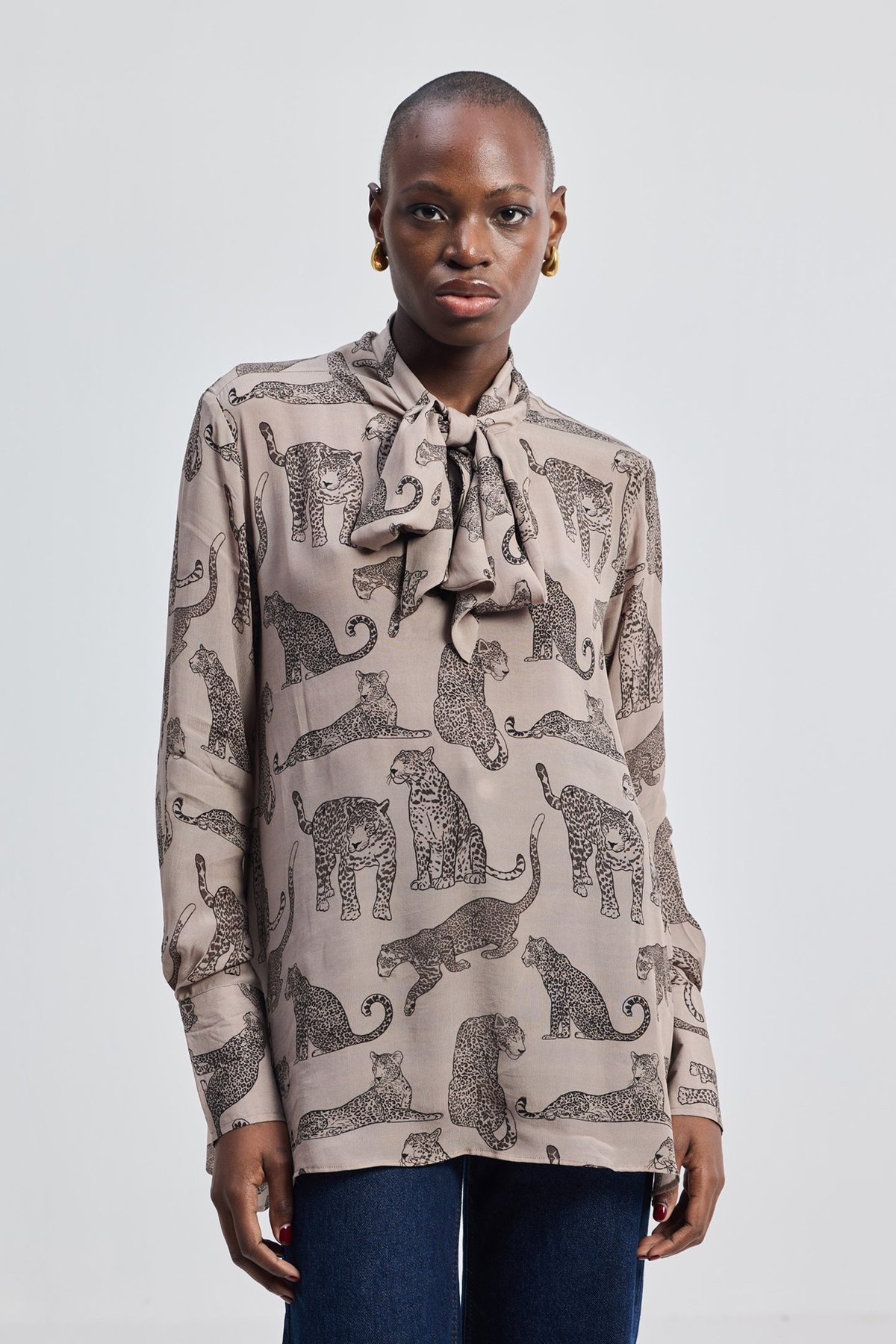 Relaxed-Fit Top With Front-Tie In Animal Print
