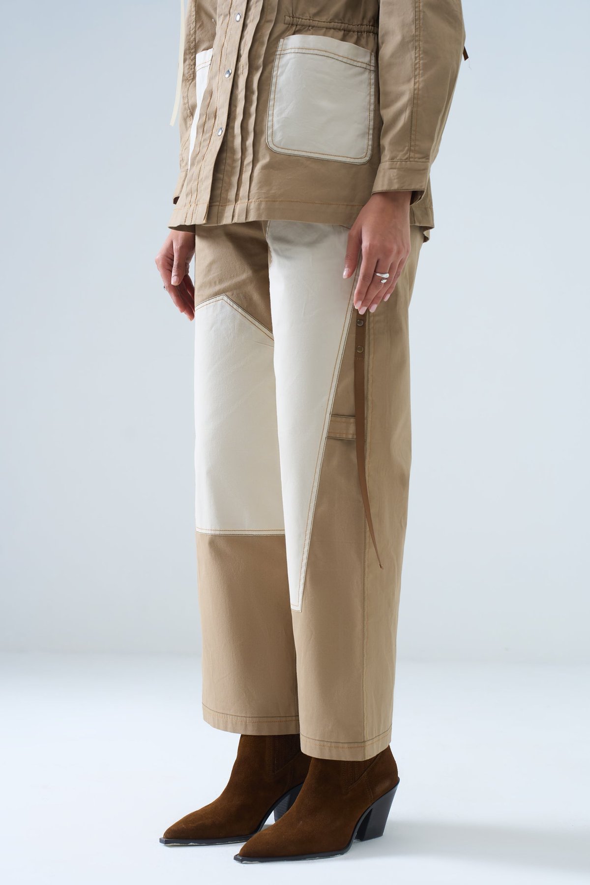 Sand Colorblock Straight-Leg Trousers