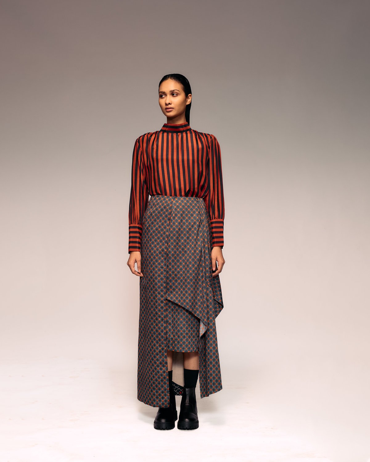 Rust Black Stripe High Neck Top