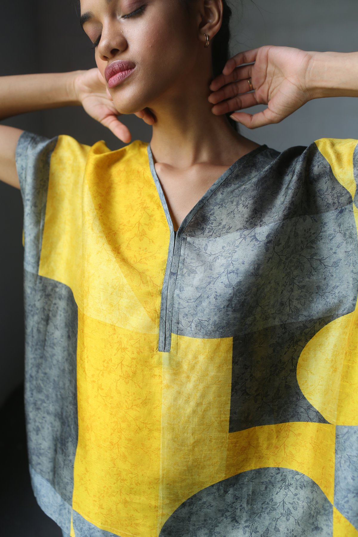 Grey/Yellow Dupion Silk Co-ord Set