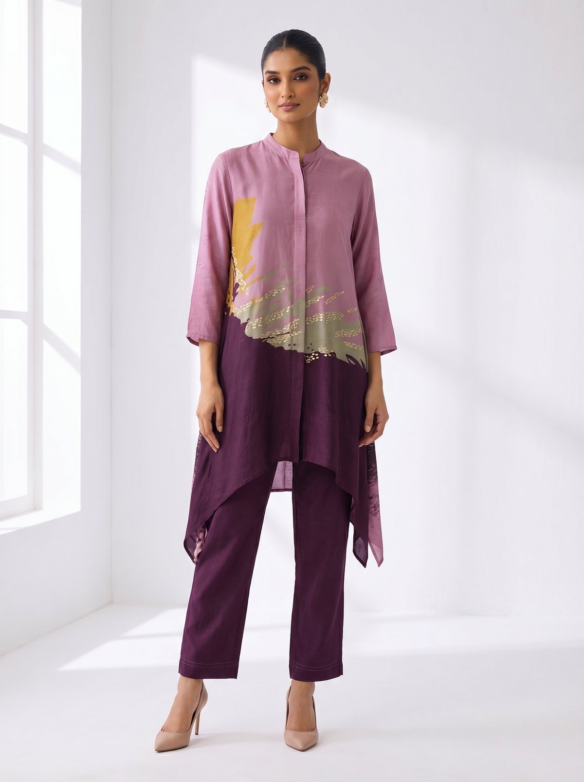 Lilac Ombre Tunic and Straight Pants Co-ord Set