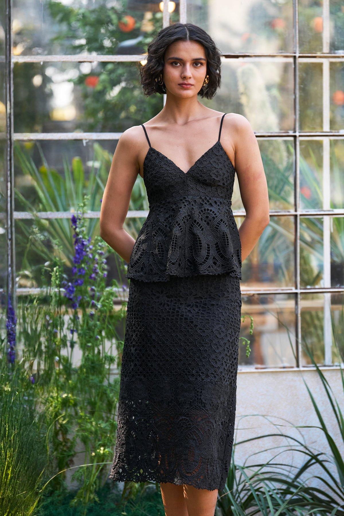 Metallic Lace Peplum Top & Skirt