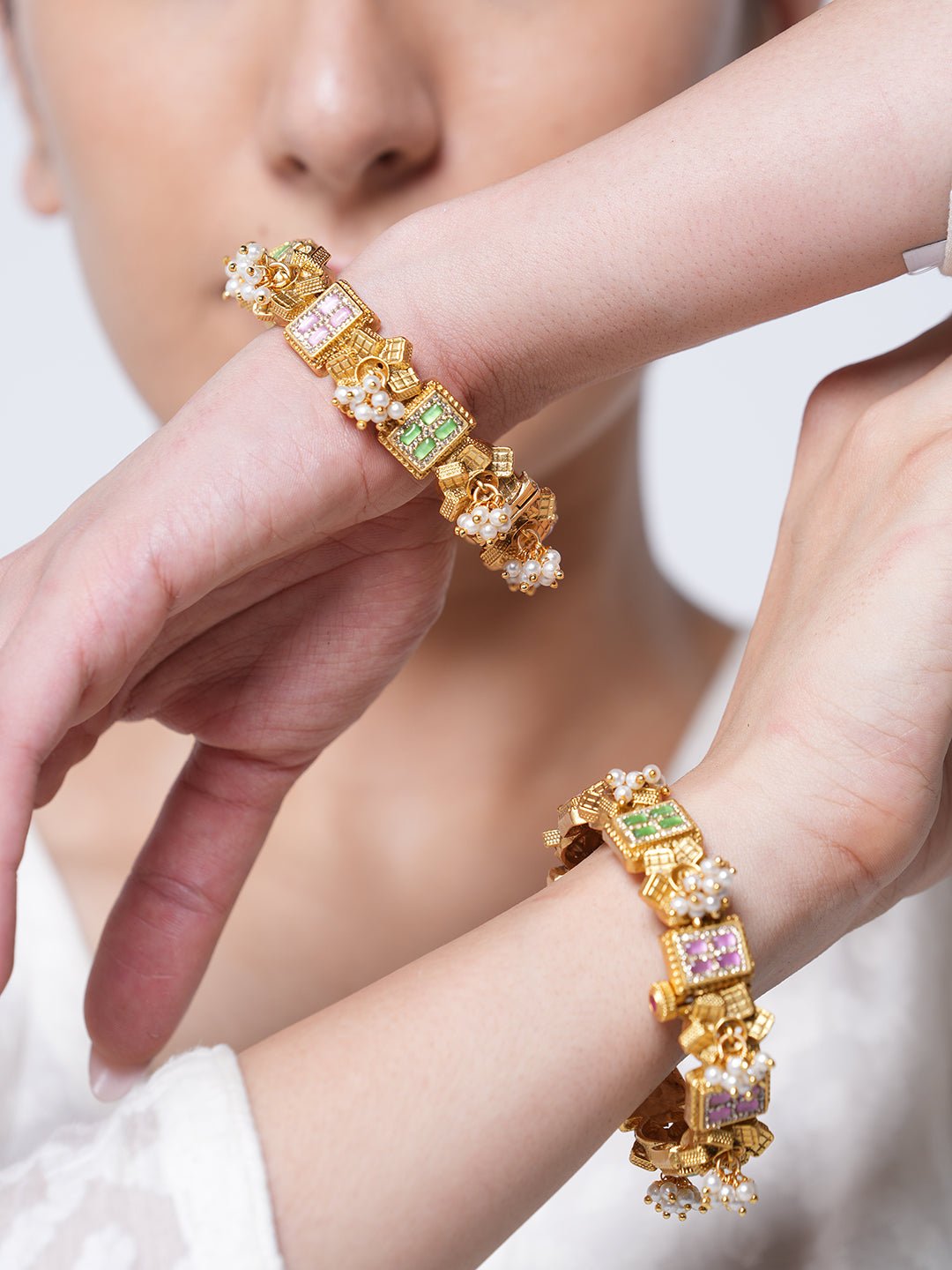 Pink Green Designer Bangles Earrings