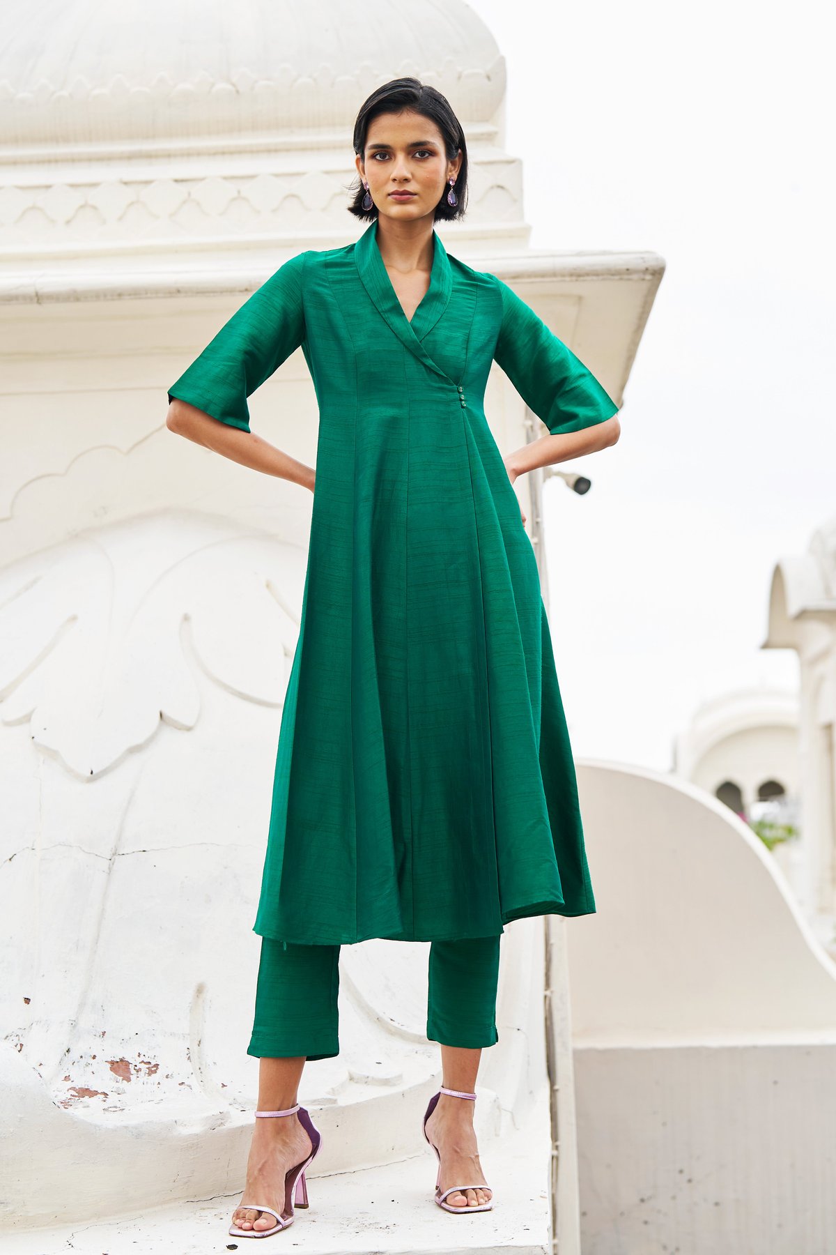 Emerald Textured Longline Wrap-Front Co-ord Set