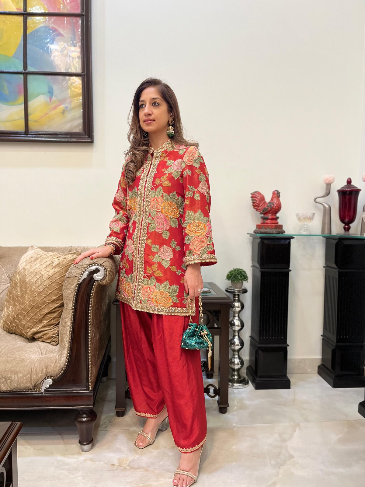 Floral Tissue Jacket Style Kurta