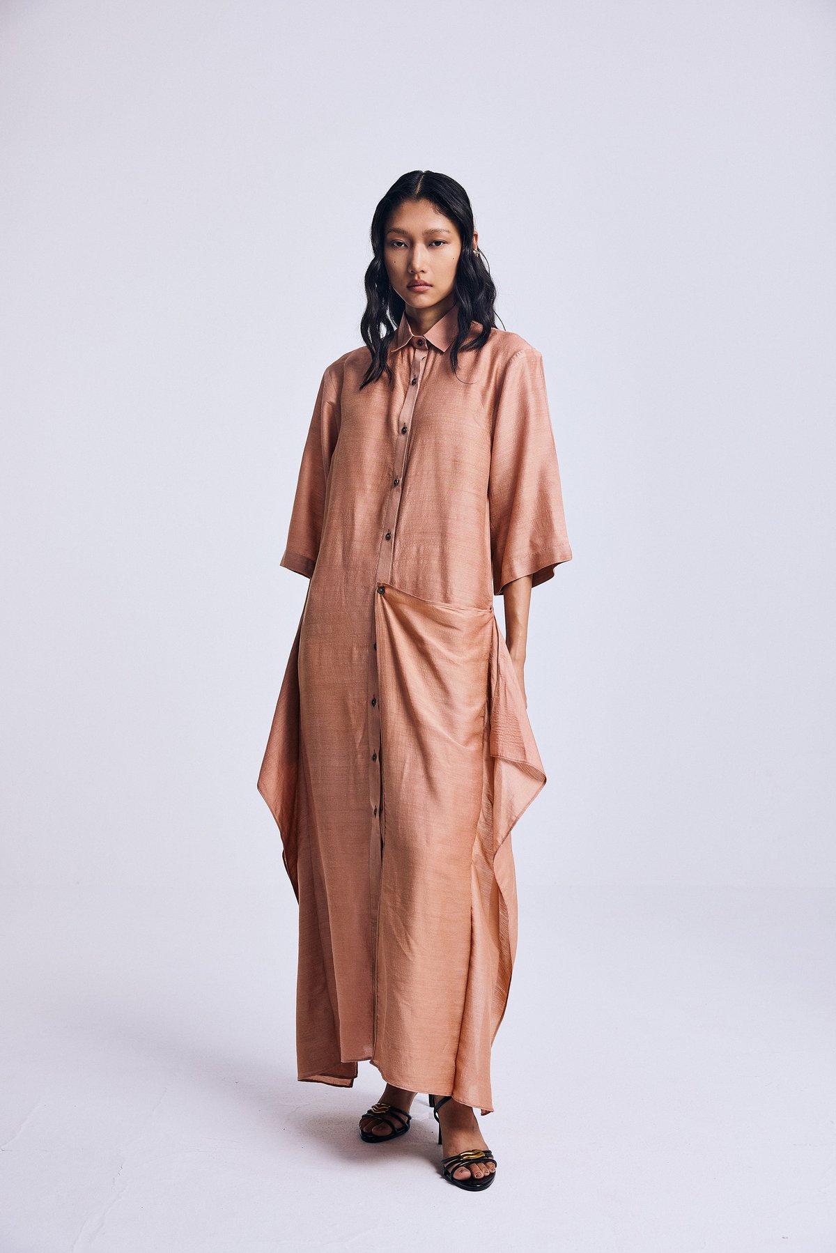 Muted Blush Munga Silk Maxi Shirt Dress