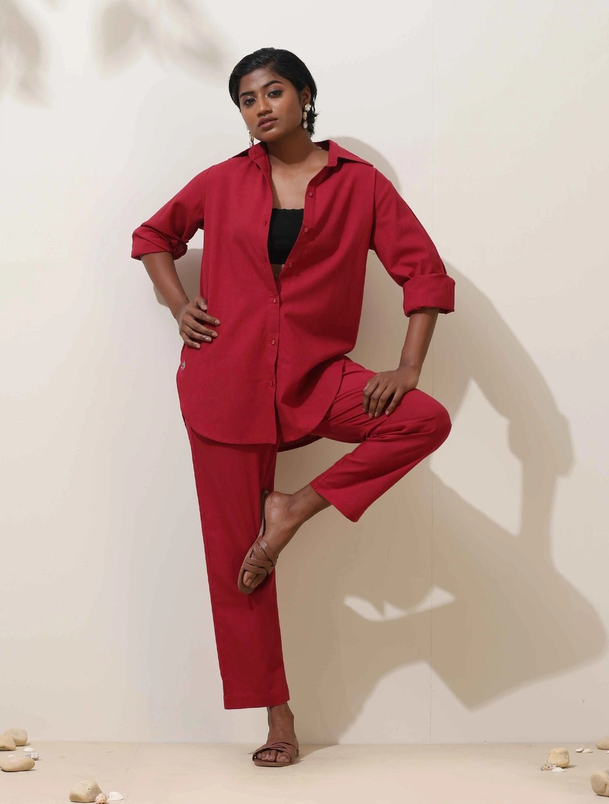 Maroon Cotton Linen Co-Ord Set