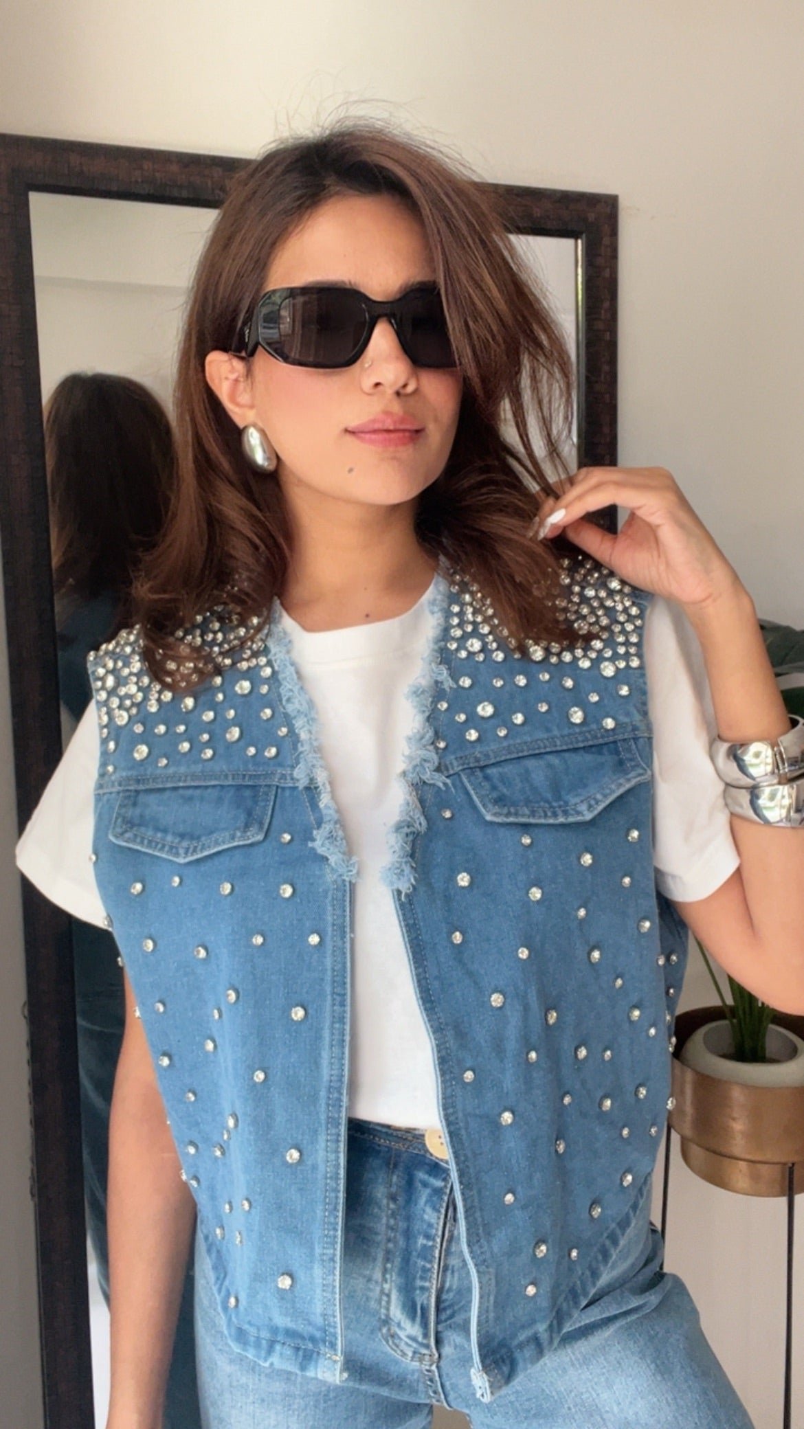 Diamond Studded Denim Gilet