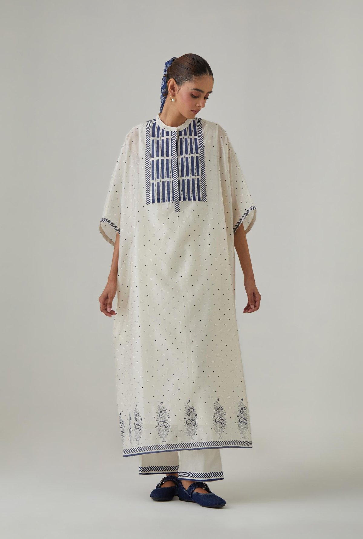 Silk Chanderi Polka Dot Kaftan & Pant