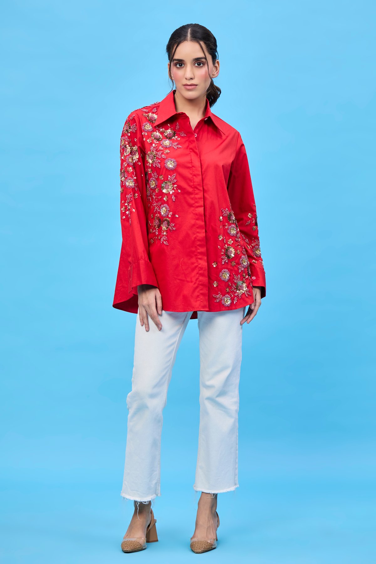 Red floral shirt