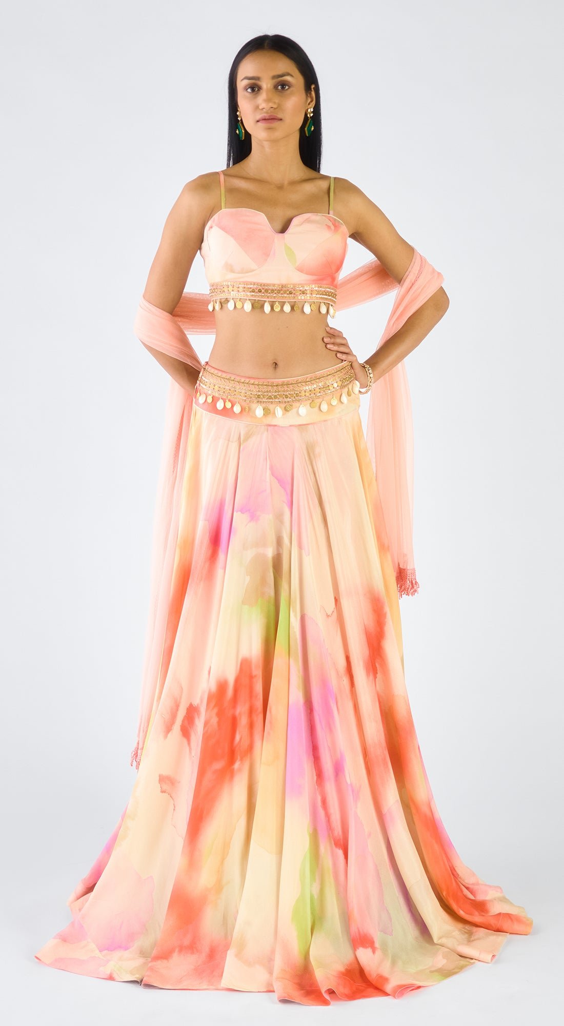 Chiffon Embroidered Abstract Lehenga Set