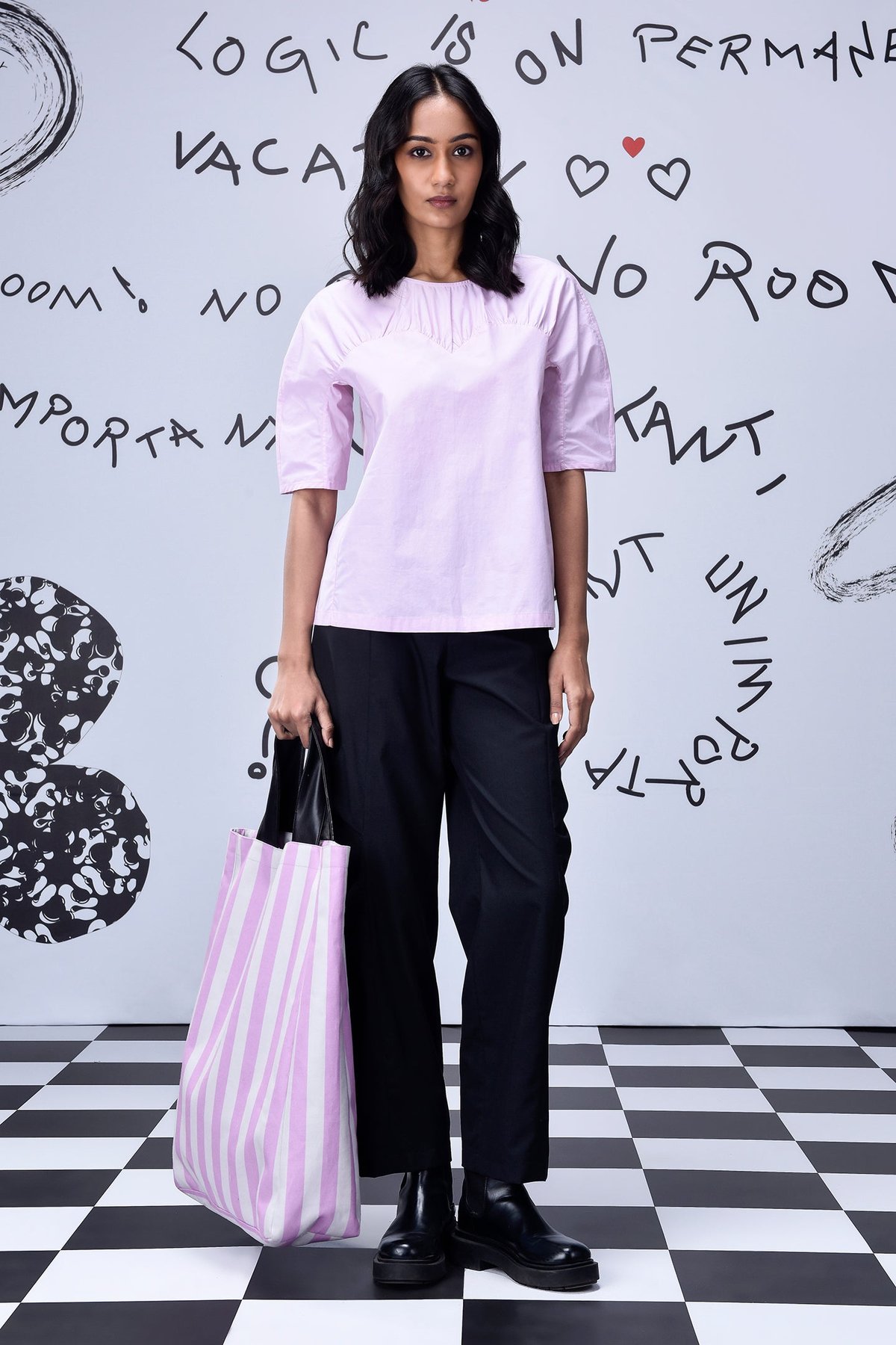Smoothie Pink Gathered Yoke Cotton Poplin Top