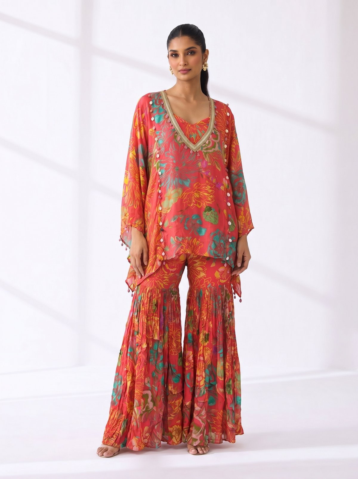 Pink Embellished Cape Set