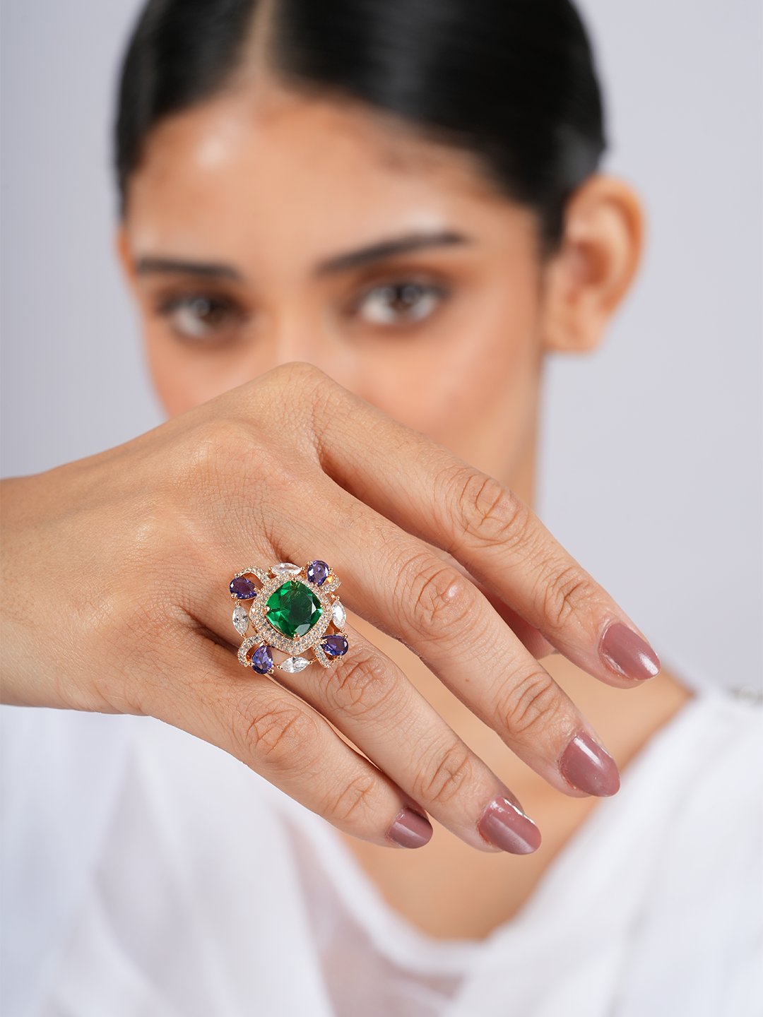 Square Violet Green Ring