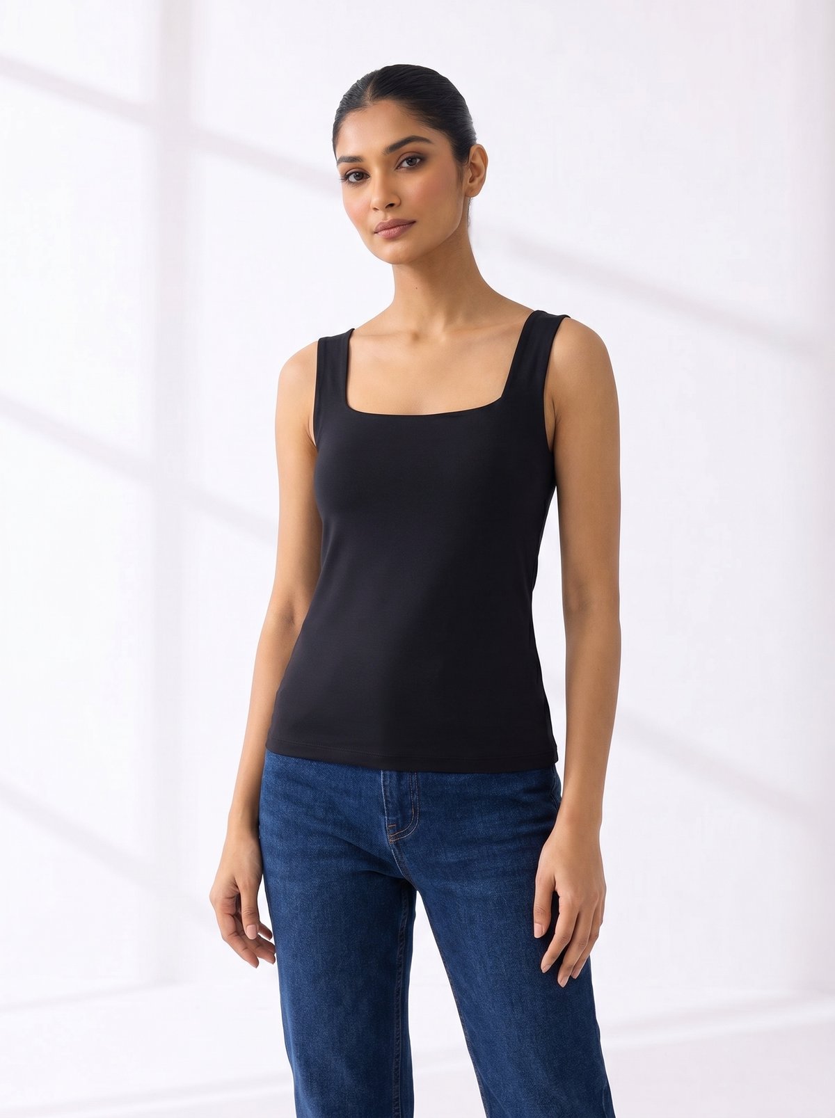 Black Square-Neck Slim-Fit Vest Top
