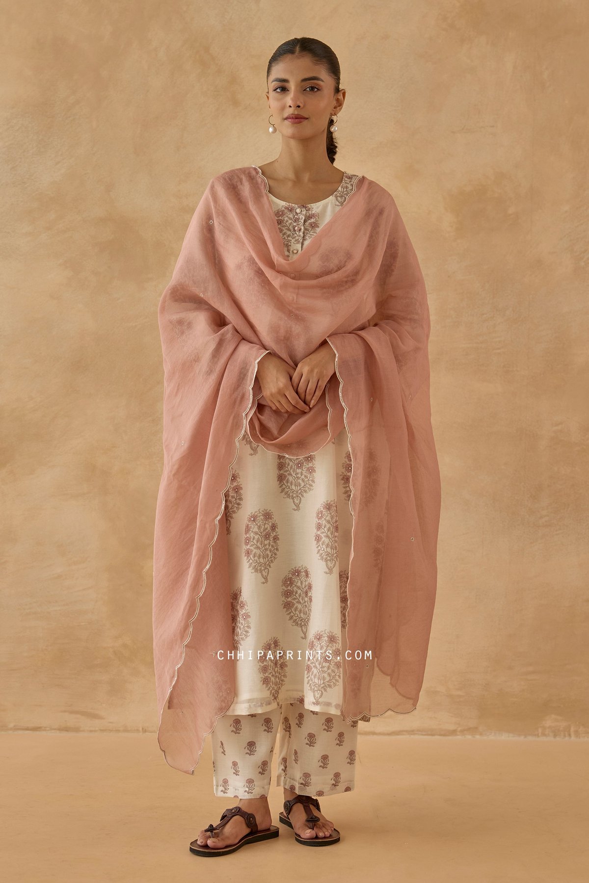 Cotton Dobby Stripes Anar Jaal Print Kurta Set