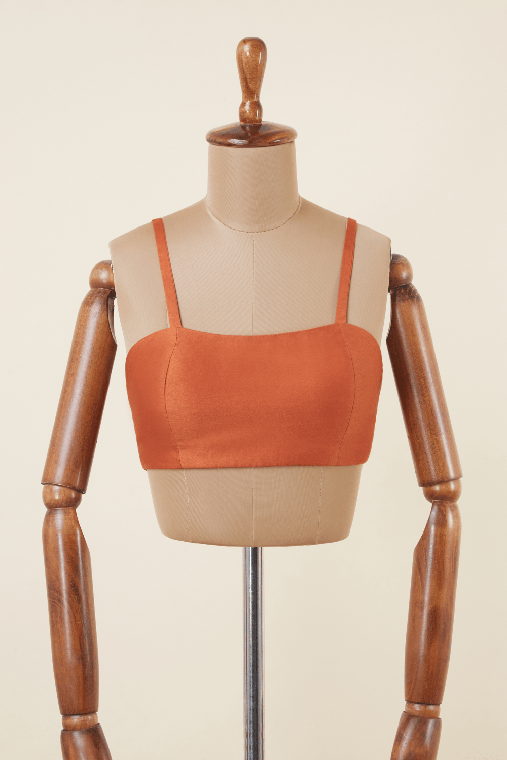 Orange Chanderi Spaghetti Strap Blouse with Square Neck