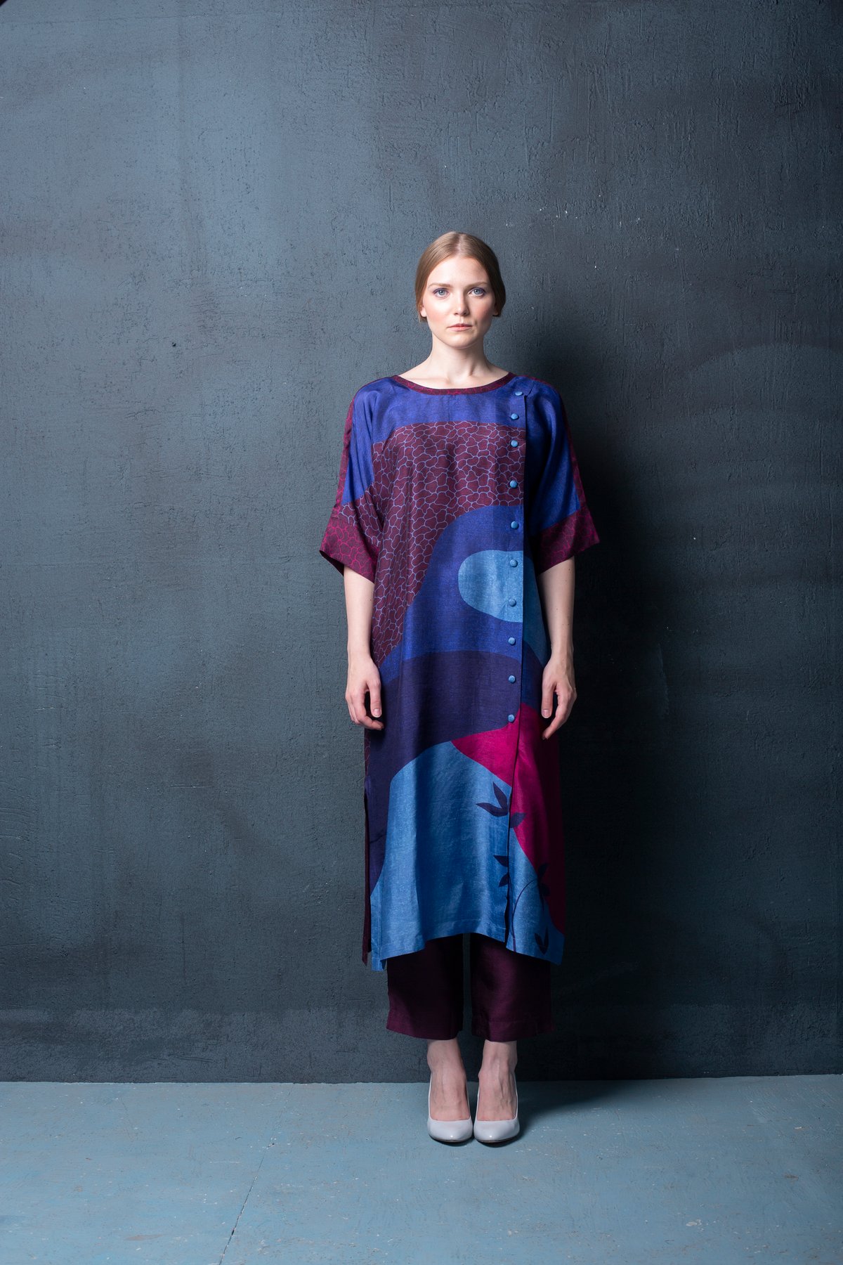 Navy Blue/Maroon Dupion Silk Kurta Set