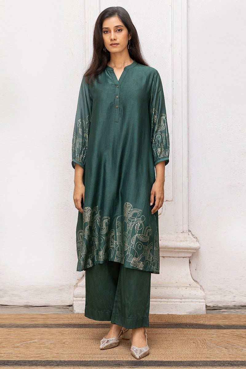 Green Kurta and Wide-Leg Pant Co-ord Set