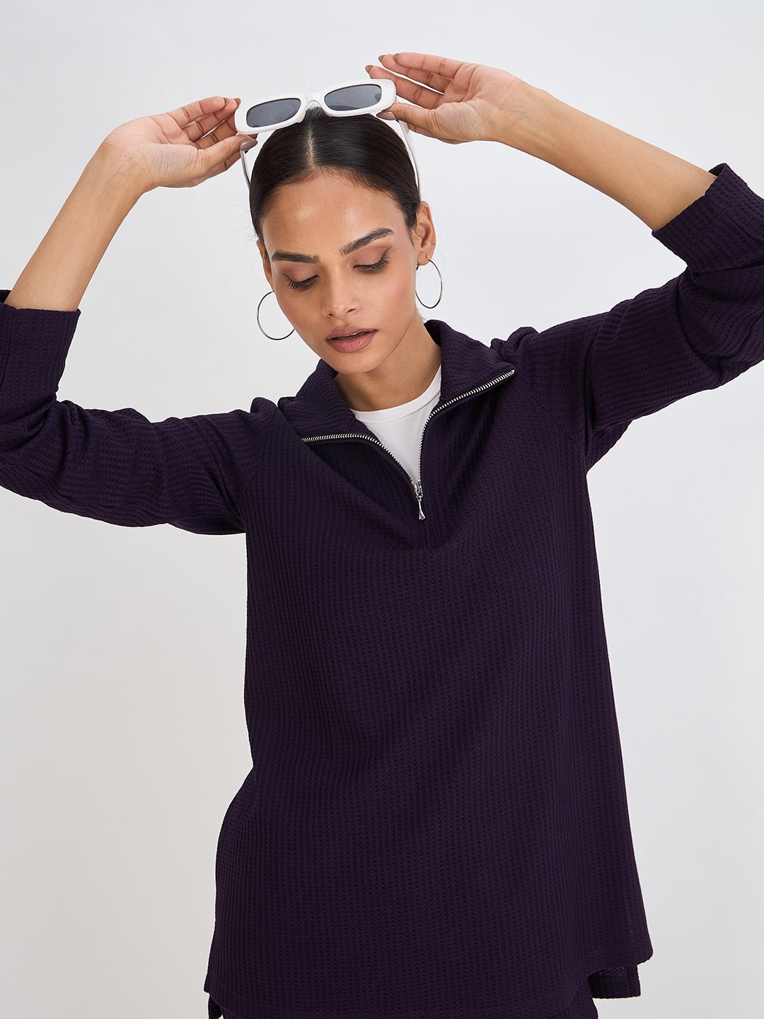 Waffle Knit High Neck Top