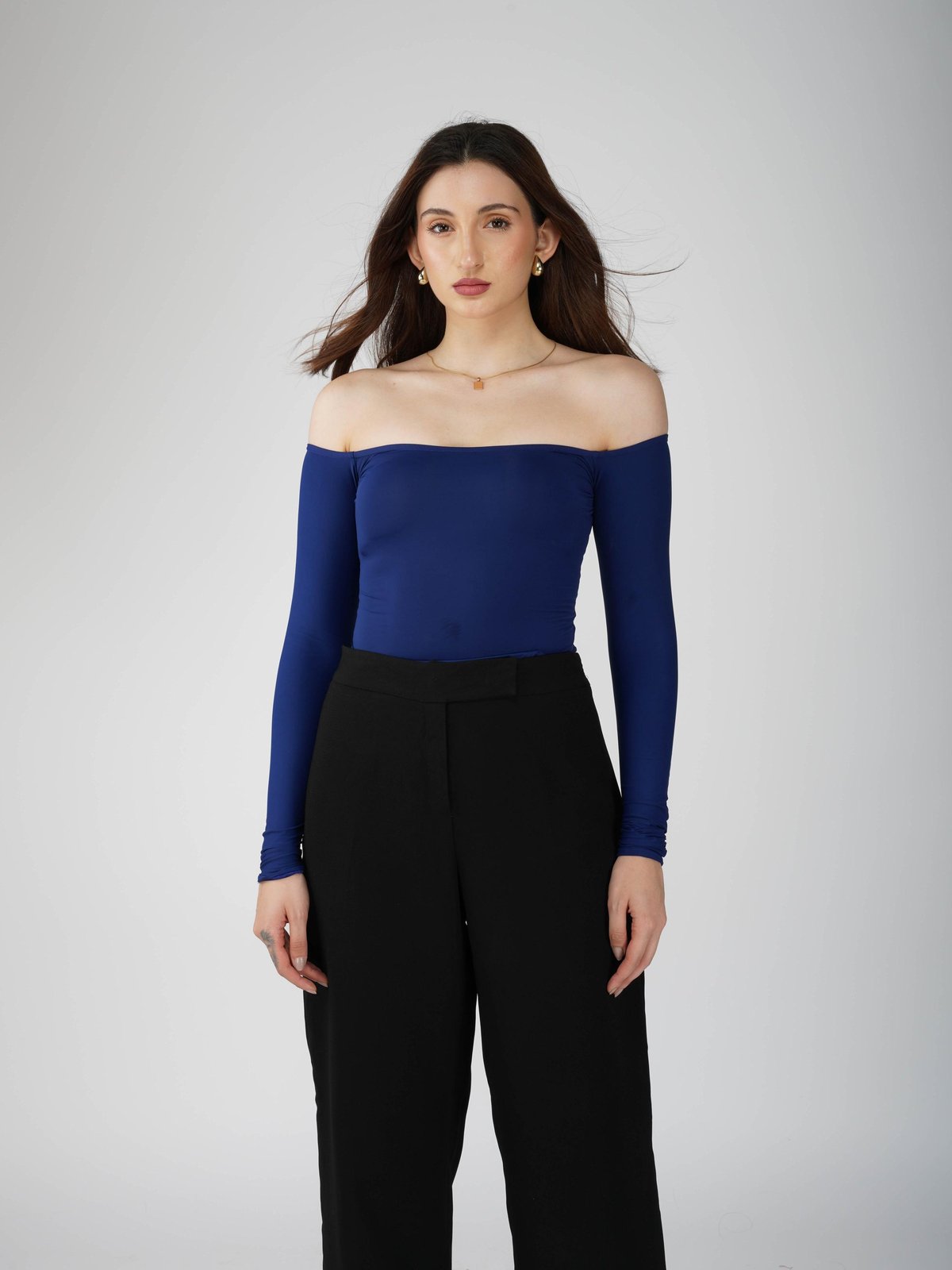 Blue Off-Shoulder Bodysuit-Glaze Bodysuit (Navy)