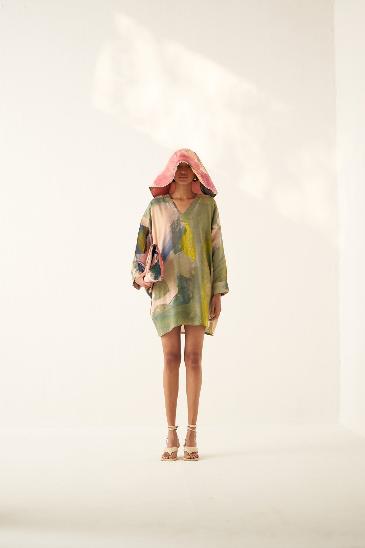 Multicolor Abstract Print V-Neck Anti-Fit Mini Dress