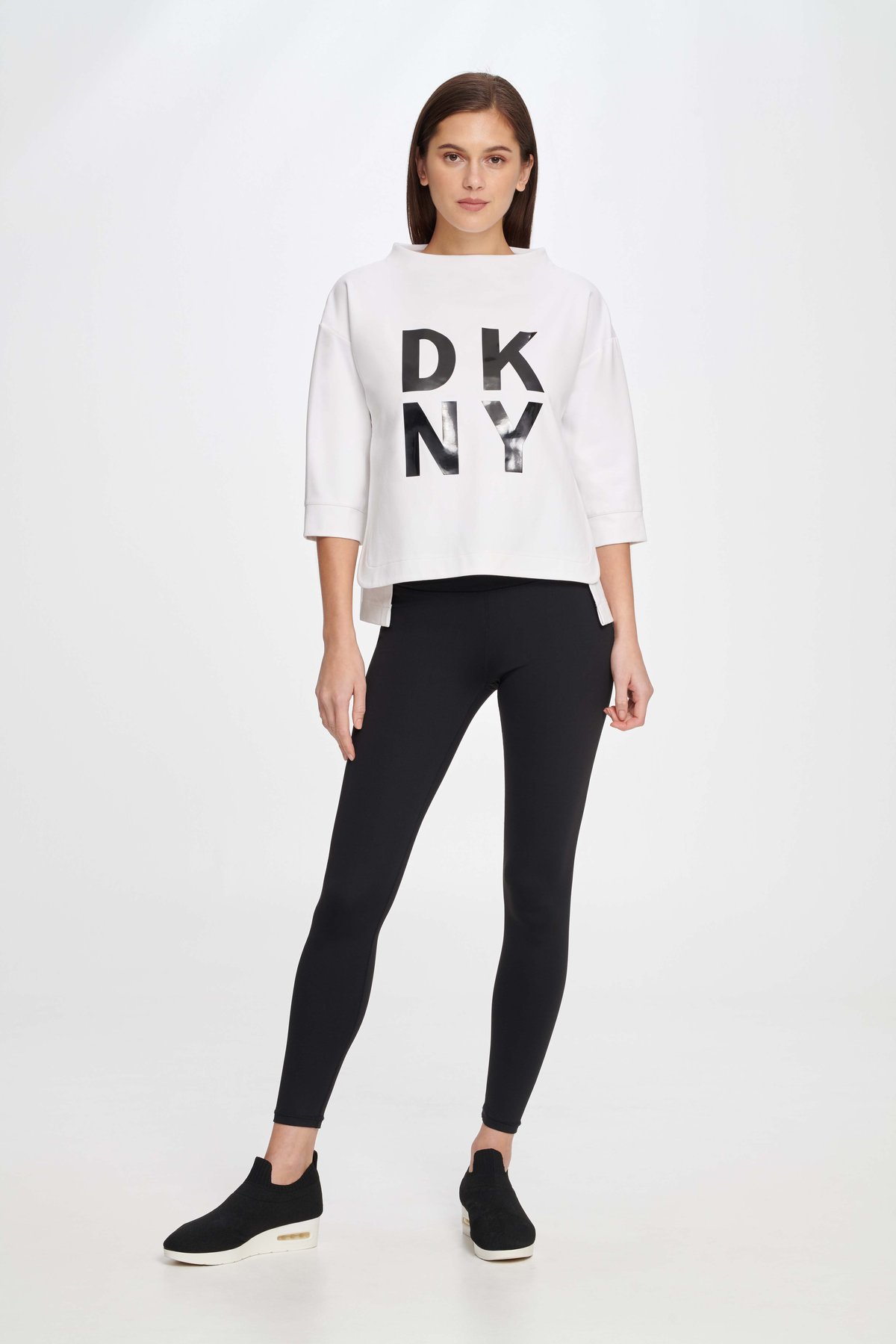 White and Black Logo Pullover Sweatshirt with 3/4 Sleeves