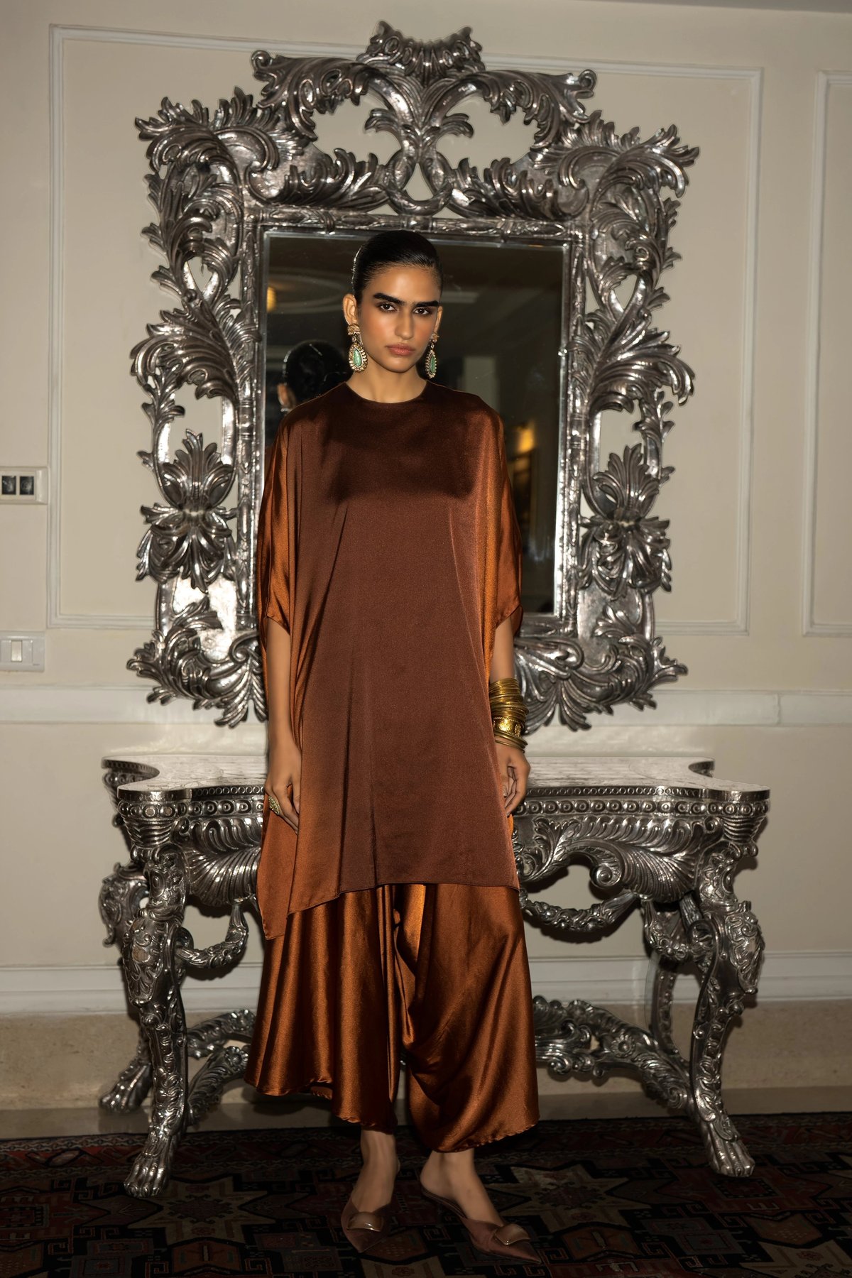 Flowy Ombre Cape Top &
Draped Culotte Pant